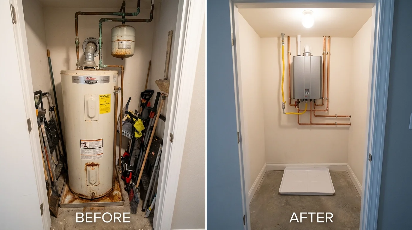 Tank water heater versus wall-mounted tankless unit comparison for Waterloo, IL homeowners